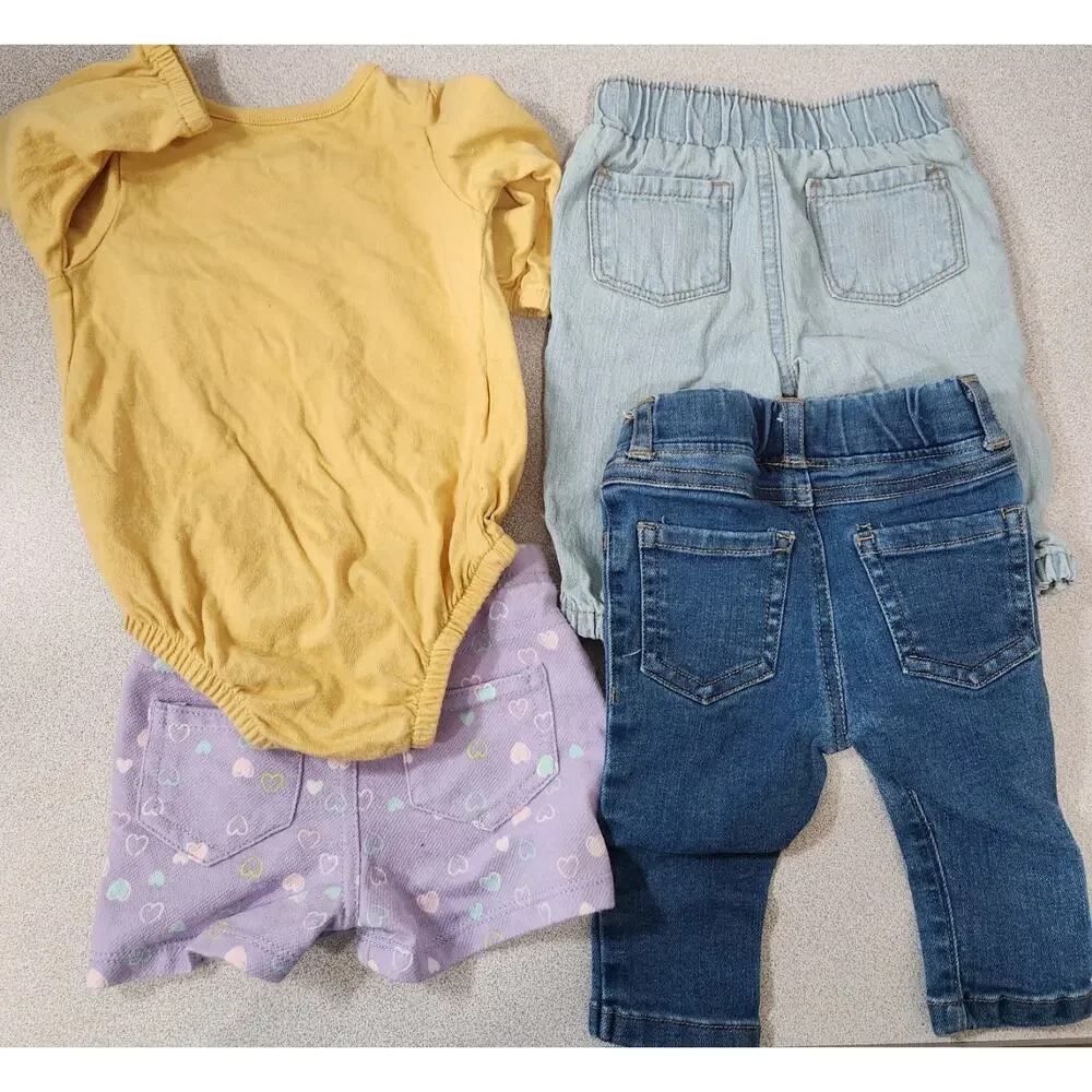 Garanimals 4 Pieces Baby Girl Clothes 0-3 Body Suit Jeans Shorts